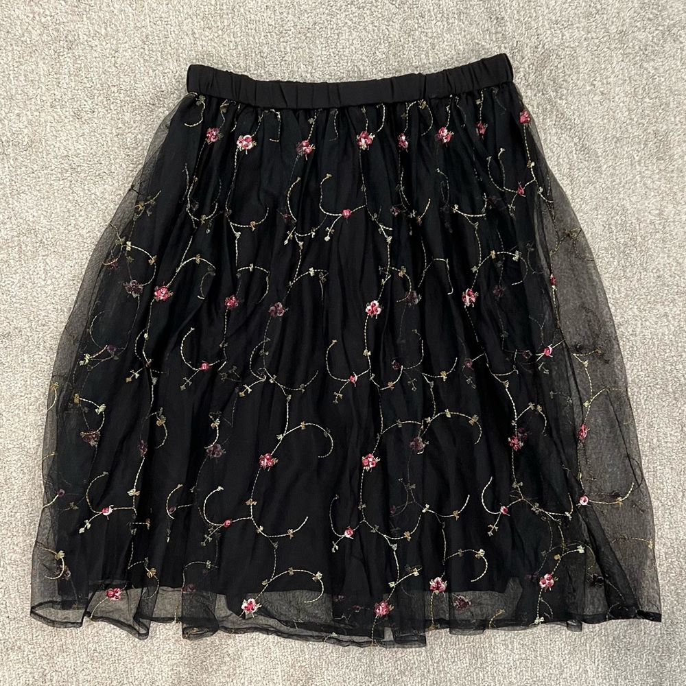 H&M Divided Floral Embroidery Midi Skirt Sz 8